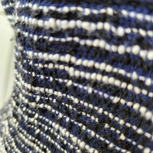 Tweed Fall Sheath Dress Navy Blue White Stripes Sleeveless Fringe Paris Size 10 - Picture 10 of 17